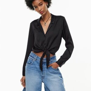 NWT Aritizia Wilfred Tie-Front Satin Blouse